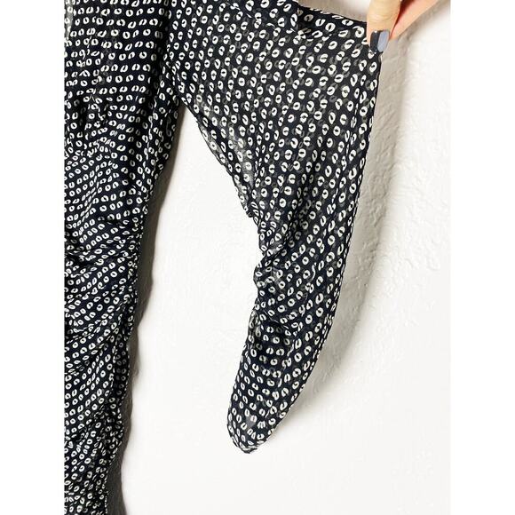 Zara Women's Draped Ruched Mini Dress Puff Long Sleeve Sheer Lined Polka Dot - Picture 8 of 13